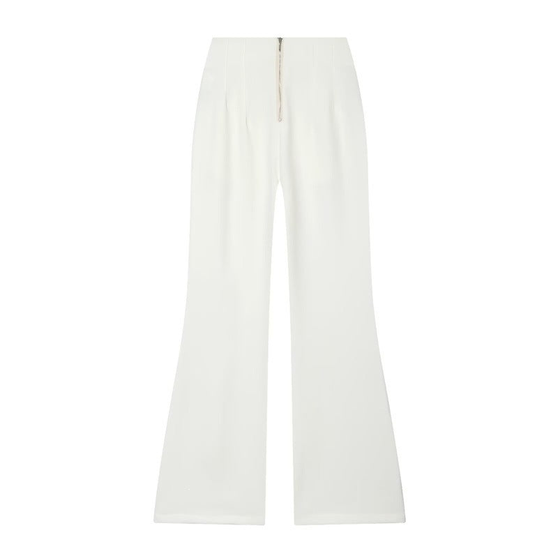 Damen Hochtaillierte weite Stoffhose mit geradem Bein und verdecktem Bund Nord Taschen