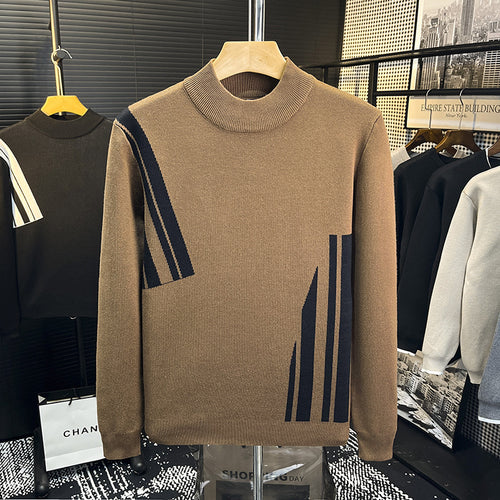 Herren Feinstrick-Pullover mit kurzem Stehkragen und geometrischem Intarsia-Design Nord Taschen