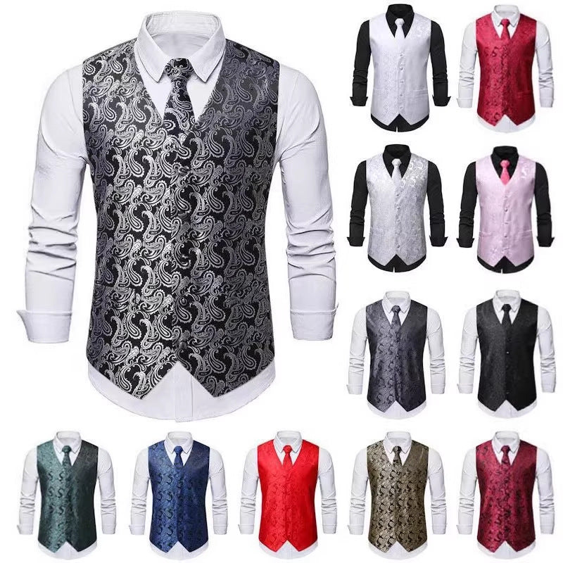 Herren Paisley Satin Anzugweste Set mit Krawatte und Einstecktuch Nord Taschen