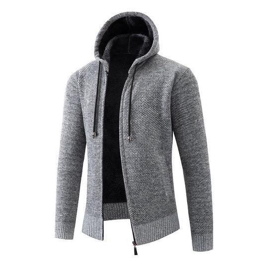 Herren melierte Strickzip-Kapuzenjacke mit wärmendem Teddyfutter, verdecktem Zwei-Wege-Reißverschluss und elastischen Bündchen Nord Taschen