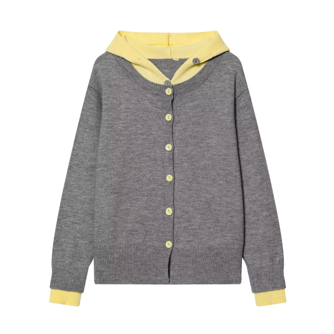 Damen Feinstrick-Cardigan mit integrierter Kontrast-Kapuze und durchgehender Knopfleiste Nord Taschen