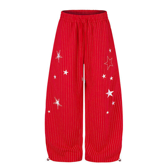 Damen Weite Palazzo-Sweathose mit Nadelstreifen, Sternprint & verstellbarem Saum Nord Taschen