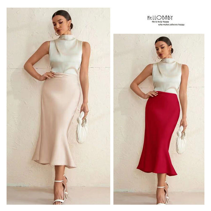 Damen eleganter Midirock mit sanftem Schnitt und hohem Bund