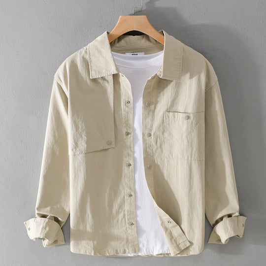 Herren Minimalistisches Baumwoll-Utility-Overshirt mit Druckknopf-Leiste und Brusttaschen Nord Taschen