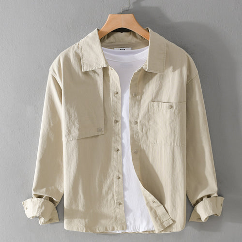 Herren Minimalistisches Baumwoll-Utility-Overshirt mit Druckknopf-Leiste und Brusttaschen Nord Taschen