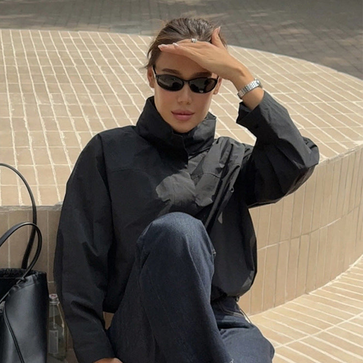 Damen lässige oversized Jacke mit hohem Kragen und verstellbarem Verschluss - Arvani