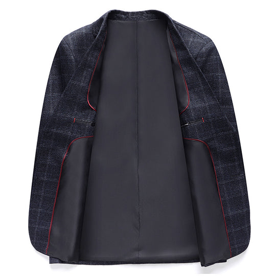Herren Karierter Business-Blazer aus Wollmix mit leichtem Stretch und aufgesetzten Taschen Nord Taschen