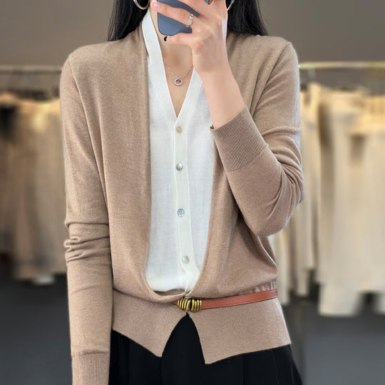 Damen Leichter Offener Feinstrick-Cardigan mit asymmetrischer Zipfelkante und taillierter Silhouette Nord Taschen