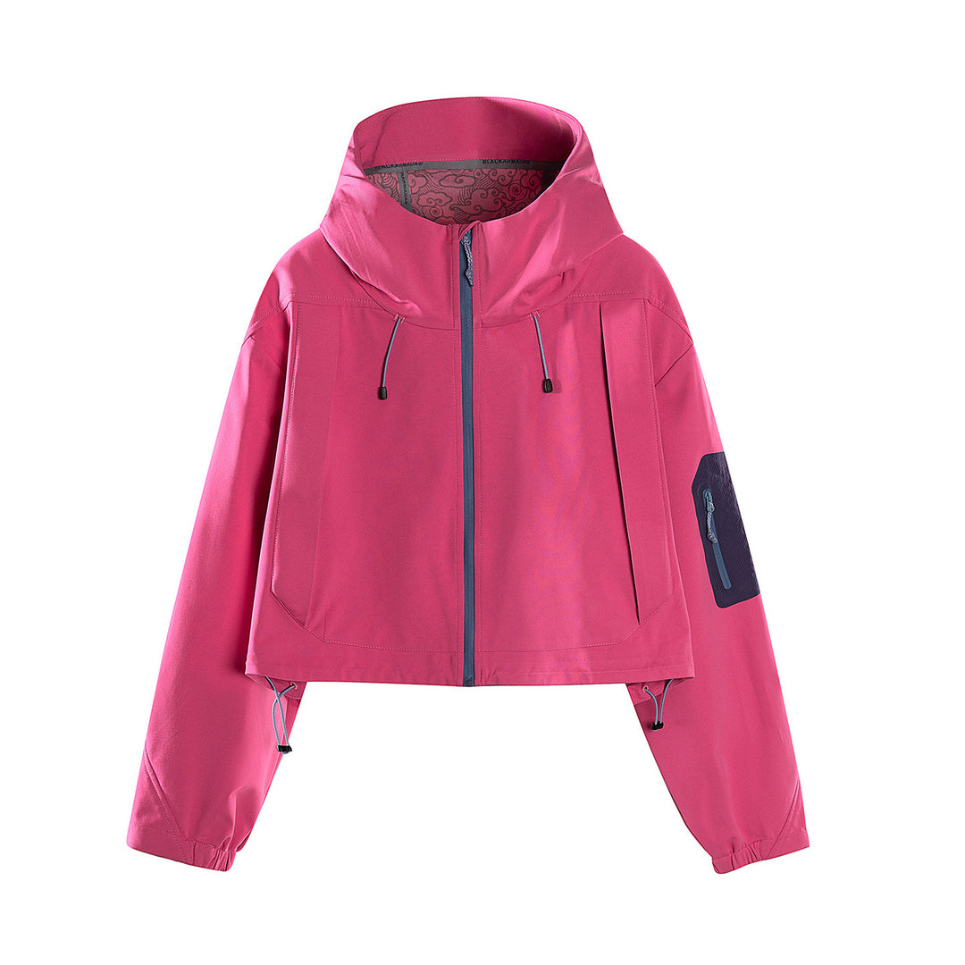 Damen Kurze wasserdichte Kapuzenjacke mit verstellbarem Saum und Ärmeltasche Nord Taschen