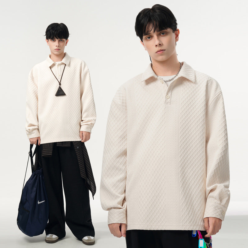 Herren Oversize-Poloshirt-Sweatshirt mit diamantstruktur, verlängertem Schnitt und Polokragen Nord Taschen
