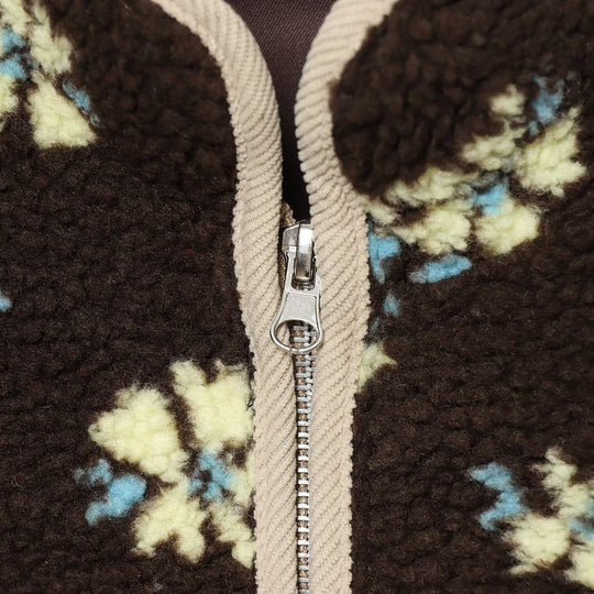 Damen Teddy-Fleecejacke mit floralem Allover‑Muster, Stehkragen und Reißverschluss Nord Taschen