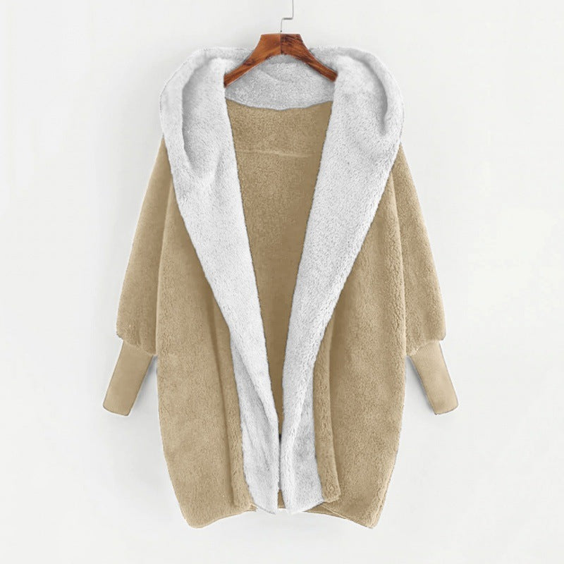 Damen Oversized Kunstfell-Kapuzenmantel mit kontrastierender Teddy-Innenseite und Rippbündchen Nord Taschen