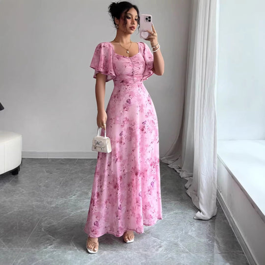 Damen Maxikleid mit fließendem Schnitt und romantischem Blumenmuster