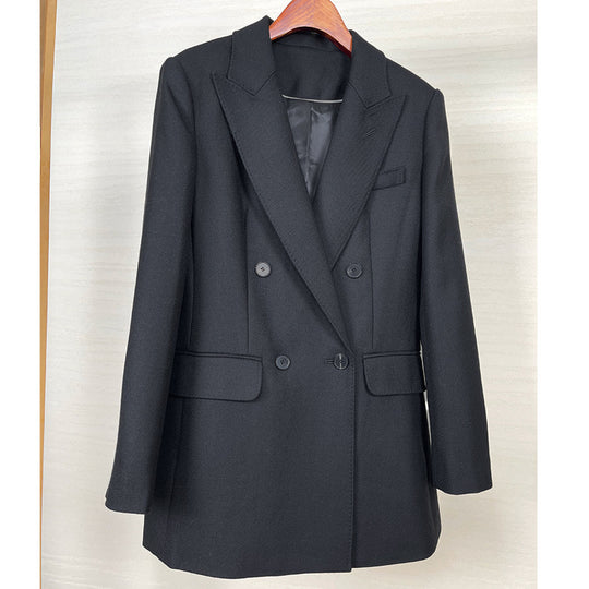 Damen Taillierter Longline-Blazer mit doppelreihiger Knopfleiste und Pattentaschen Nord Taschen