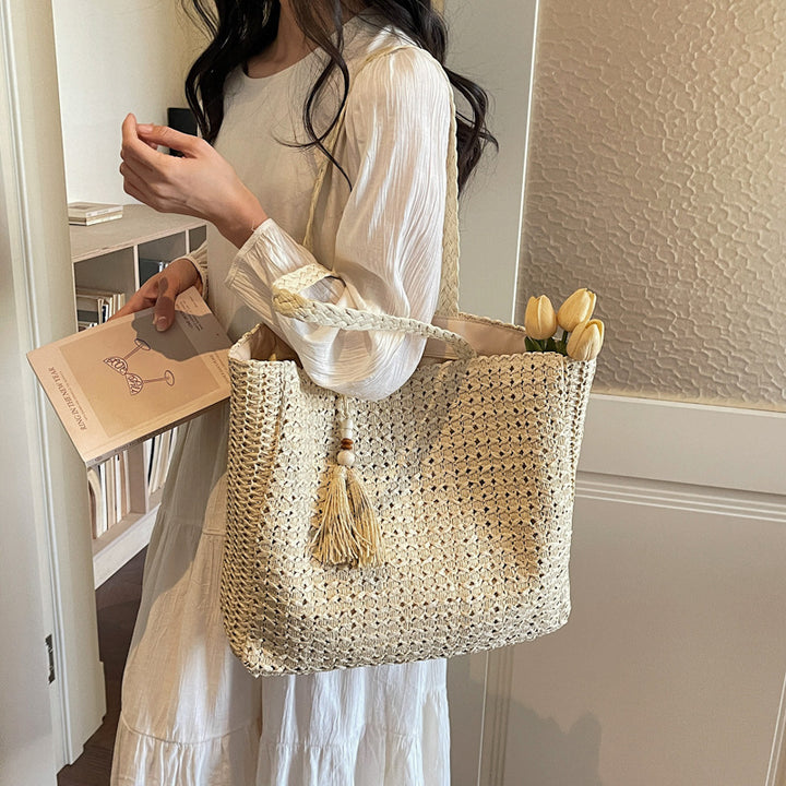 Damen geflochtene Shopper Tasche aus natürlichem Material Nord Taschen