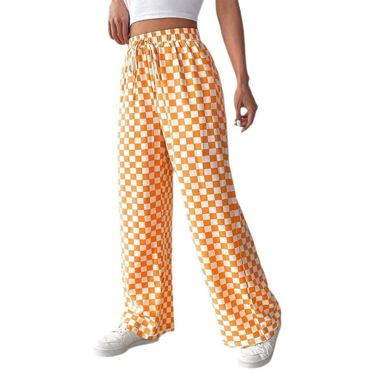 Damen Weite Freizeithose mit kariertem Muster und elastischem Bund