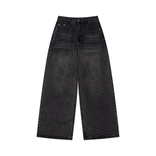 Damen High‑Waist Weite Denim‑Culotte mit Allover‑Punktmuster Nord Taschen