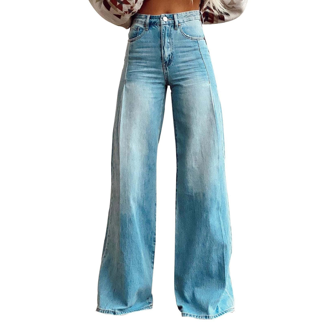 Damen hochgeschnittene Schlagjeans mit extra weitem Bein, figurstreckender Passform und dezenter Vintage-Waschung Nord Taschen