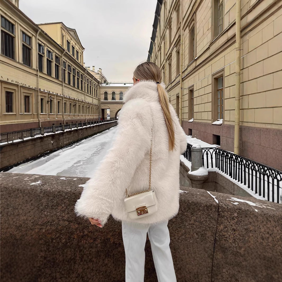 Damen Kurzer Boxy-Faux‑Fur‑Cardigan mit dichtem Hochflor und offener Front Nord Taschen