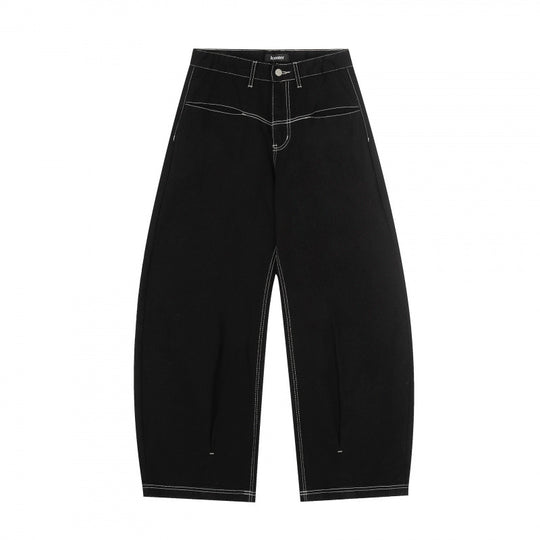 Damen Weite Cropped Ballon-Jeans mit hohem Bund und sichtbaren Kontrastnähten Nord Taschen