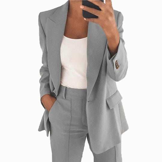 Damen Zweiteiliger Business-Hosenanzug mit Oversize-Blazer und Hochtaillierter Bügelfaltenhose Nord Taschen