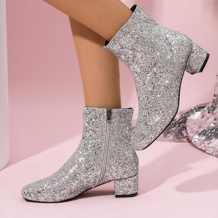 Damen nan glitzernde Stiefeletten mit kurzem Blockabsatz und seitlichem Reißverschluss Nord Taschen