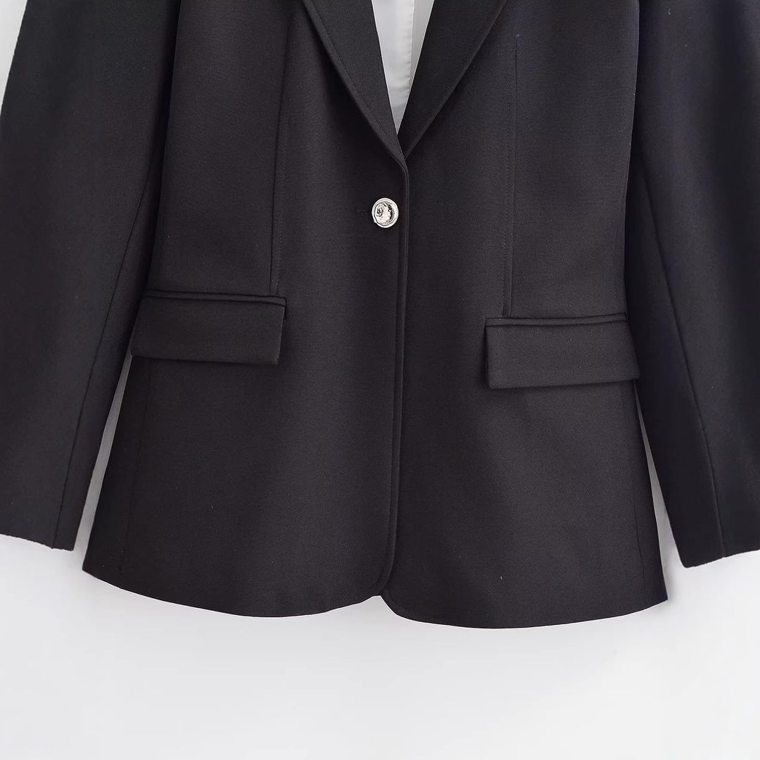 Damen Taillierter Einknopfblazer mit Schalkragen und Pattentaschen Nord Taschen