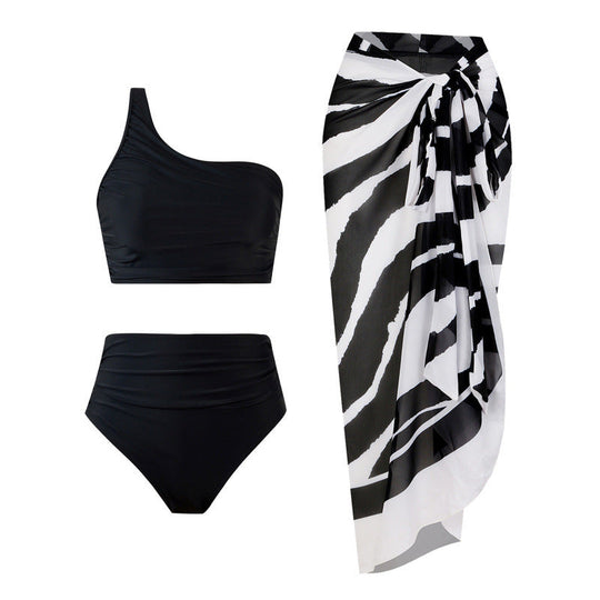Damen Bikini-Set mit elegantem asymmetrischen Oberteil und hohem Taillenslip