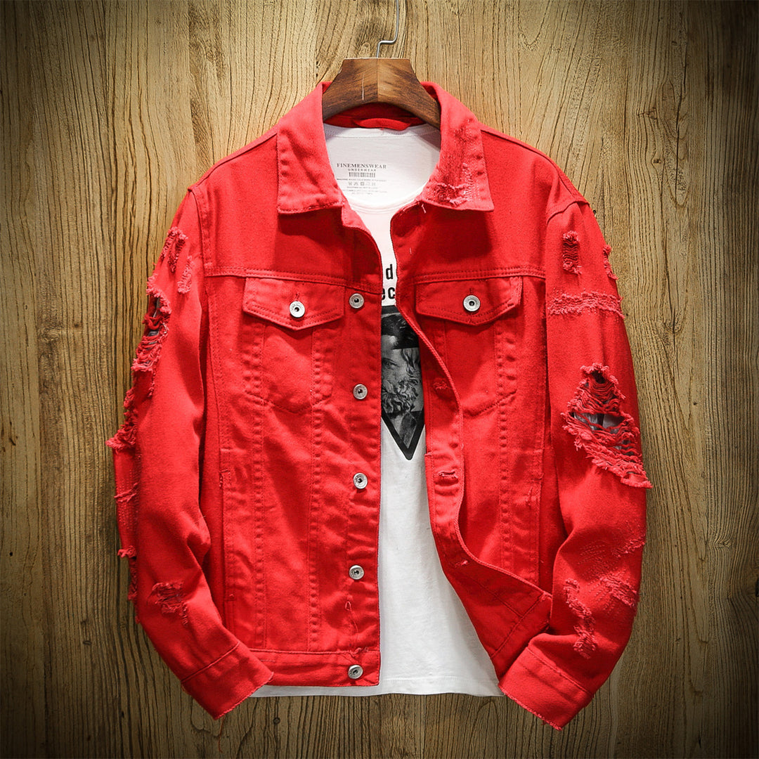 Herren Jeansjacke im Destroyed‑Look mit Rissdetails und aufgesetzten Brusttaschen Nord Taschen