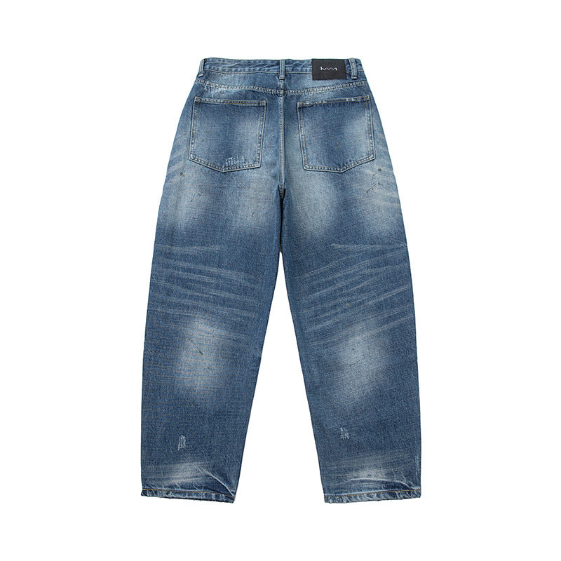 Damen locker geschnittene hochtaillierte Jeans im Used-Look mit ausgefransten Details und Ziernähten Nord Taschen