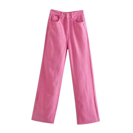 Damen Hochtaillierte weit geschnittene Jeans mit weitem Bein, hoher Taille und rohem Saum Nord Taschen