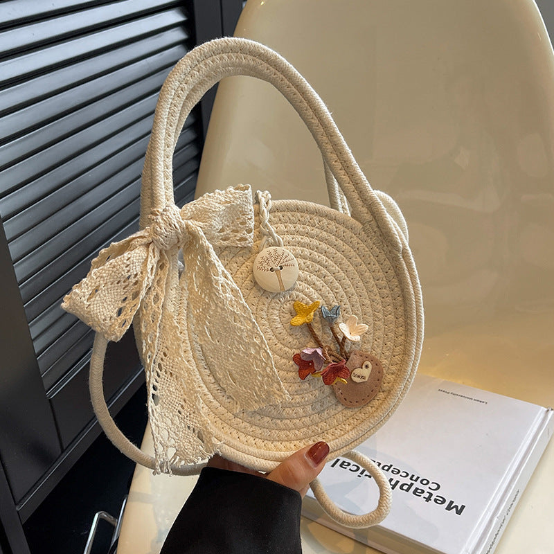 Damen Jute-Umhängetasche mit floralen Applikationen Nord Taschen