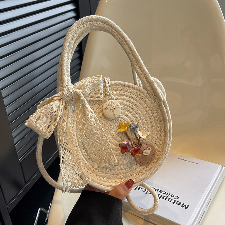 Damen Jute-Umhängetasche mit floralen Applikationen Nord Taschen
