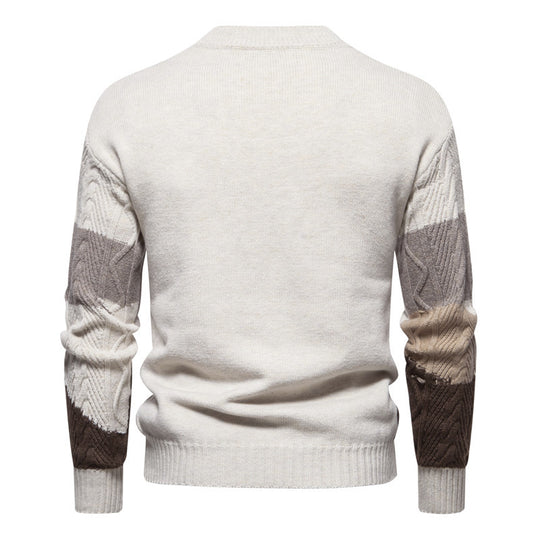 Herren Strukturiertes Colorblock Zopfstrick-Rollkragenpullover aus Baumwollmix Nord Taschen