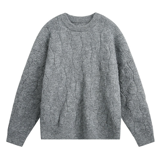 Unisex Oversize Zopfmuster-Strickpullover mit Rundhals und texturierter Struktur Nord Taschen