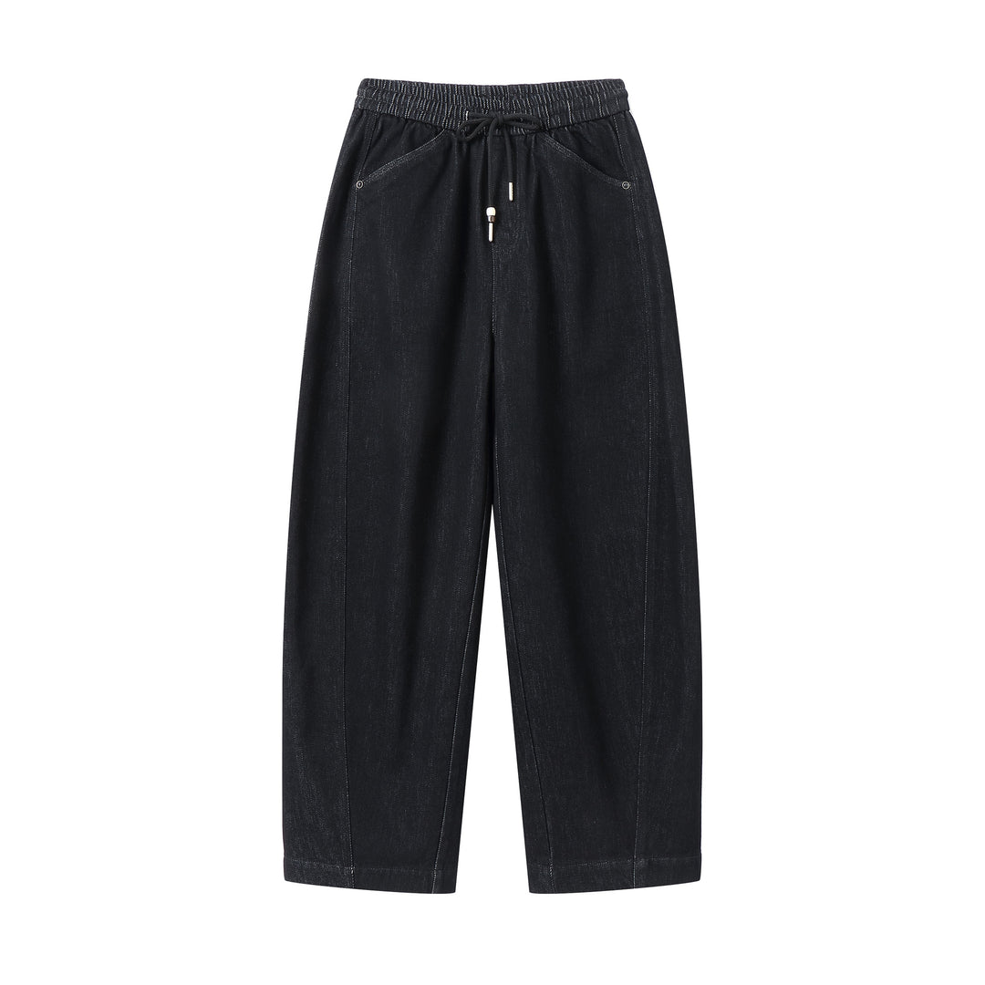 Damen weite Cropped-Denimhose mit elastischem Bund, Tunnelzug und Eingrifftaschen Nord Taschen