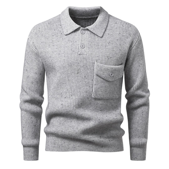 Herren Polokragen-Pullover aus Rippenstrick mit aufgesetzter Brusttasche Nord Taschen