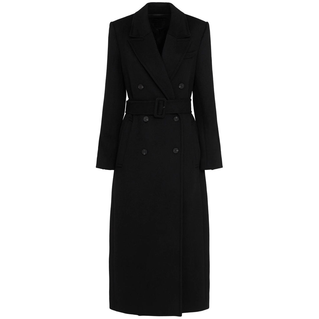 Damen Longline Doppelreihiger Wollmix-Mantel mit tailliertem Schnitt und Stoffgürtel Nord Taschen