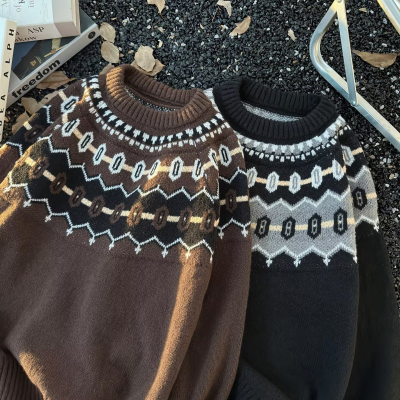Unisex Oversized Rundhalspullover mit Norweger-Jacquard und gerippten Bündchen Nord Taschen