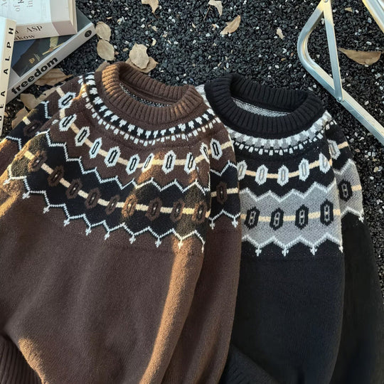 Unisex Oversized Rundhalspullover mit Norweger-Jacquard und gerippten Bündchen Nord Taschen