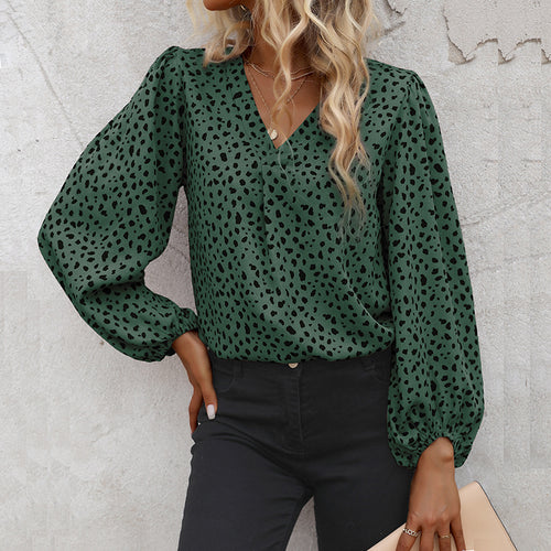Damen Elegante V-Ausschnitt Bluse mit Puffärmeln Nord Taschen