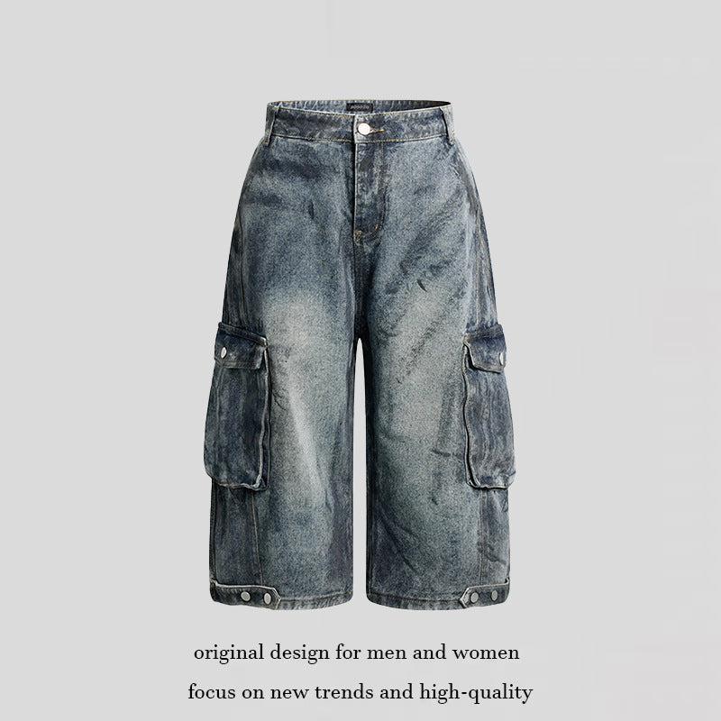 Damen High-Waist Denim-Cargo-Culotte mit weiten Beinen und aufgesetzten Taschen Nord Taschen