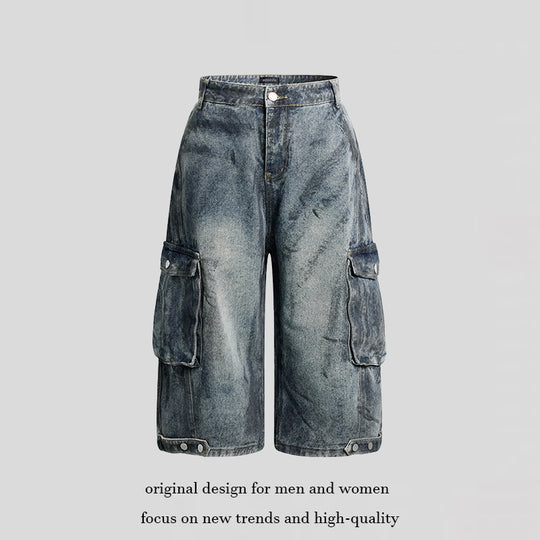 Damen High-Waist Denim-Cargo-Culotte mit weiten Beinen und aufgesetzten Taschen Nord Taschen