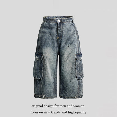 Damen High-Waist Denim-Cargo-Culotte mit weiten Beinen und aufgesetzten Taschen Nord Taschen