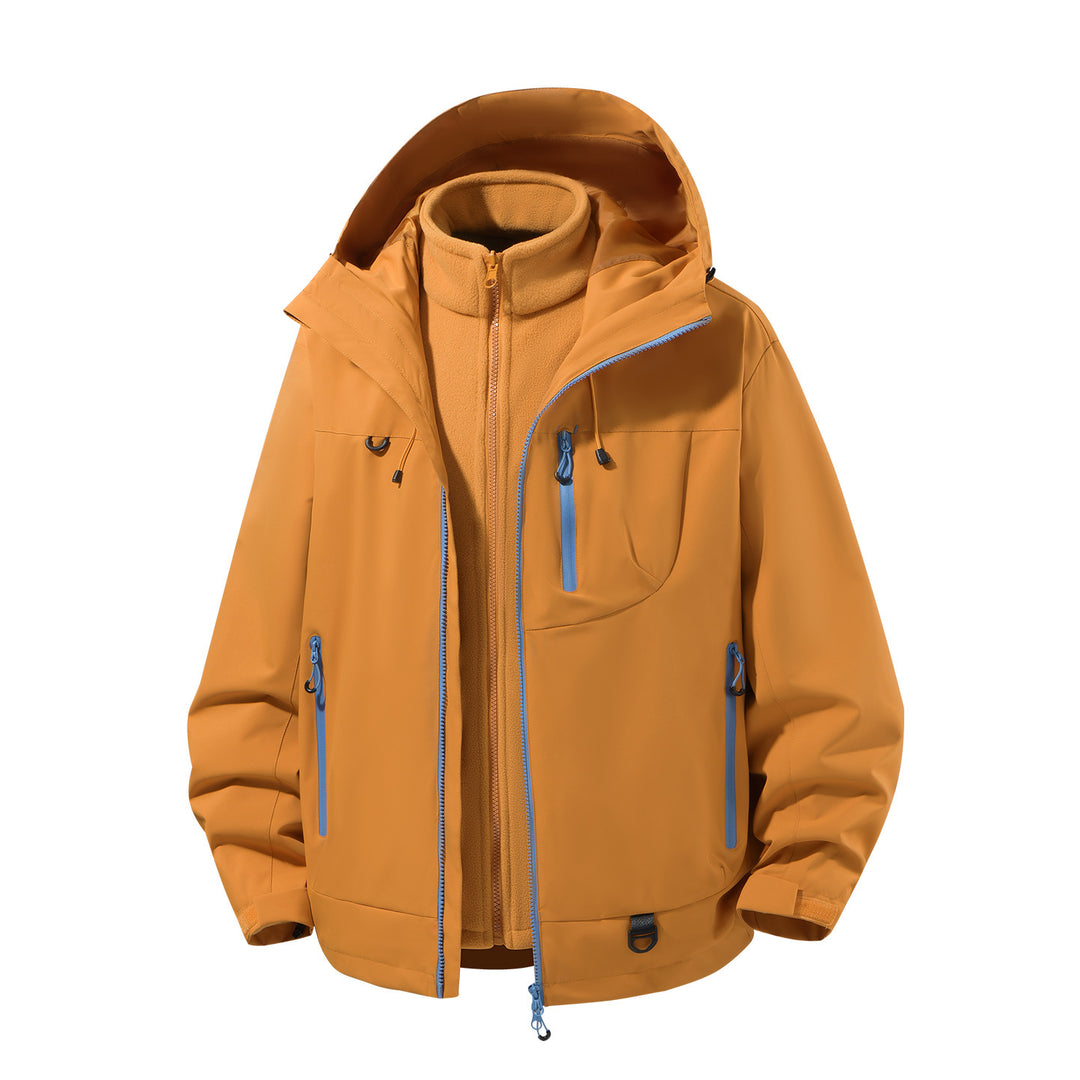 Herren zweiteiliger wasserdichter Softshell-Parka mit herausnehmbarer Fleece-Innenjacke, verstellbarer Kapuze und Multifunktions-Taschen Nord Taschen