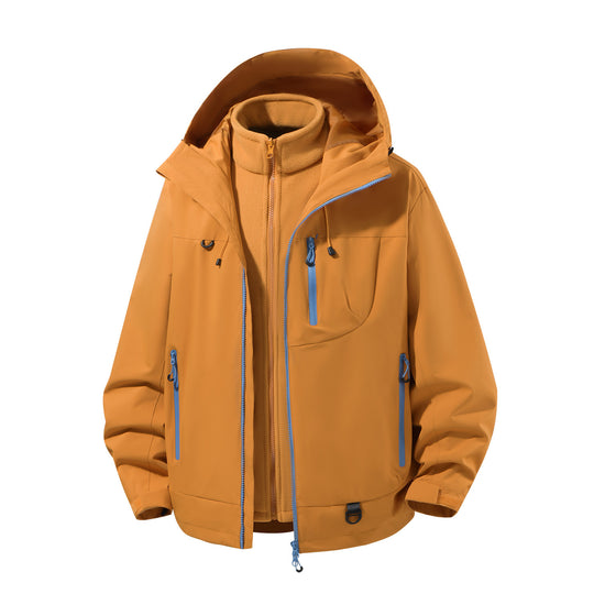 Herren zweiteiliger wasserdichter Softshell-Parka mit herausnehmbarer Fleece-Innenjacke, verstellbarer Kapuze und Multifunktions-Taschen Nord Taschen