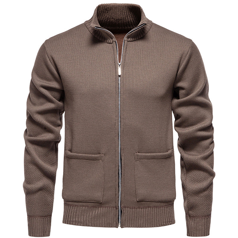 Herren feinstrukturierter Reißverschluss-Strickcardigan mit Stehkragen und aufgesetzten Taschen Nord Taschen