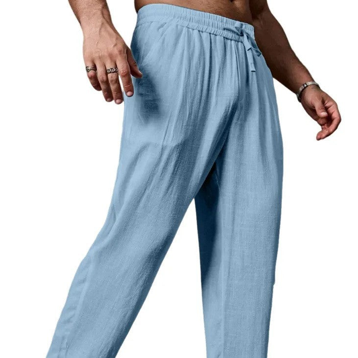 Herren entspannte Leinenmix-Yogahose mit Kordelzug, Elastikbund und geradem Bein Nord Taschen