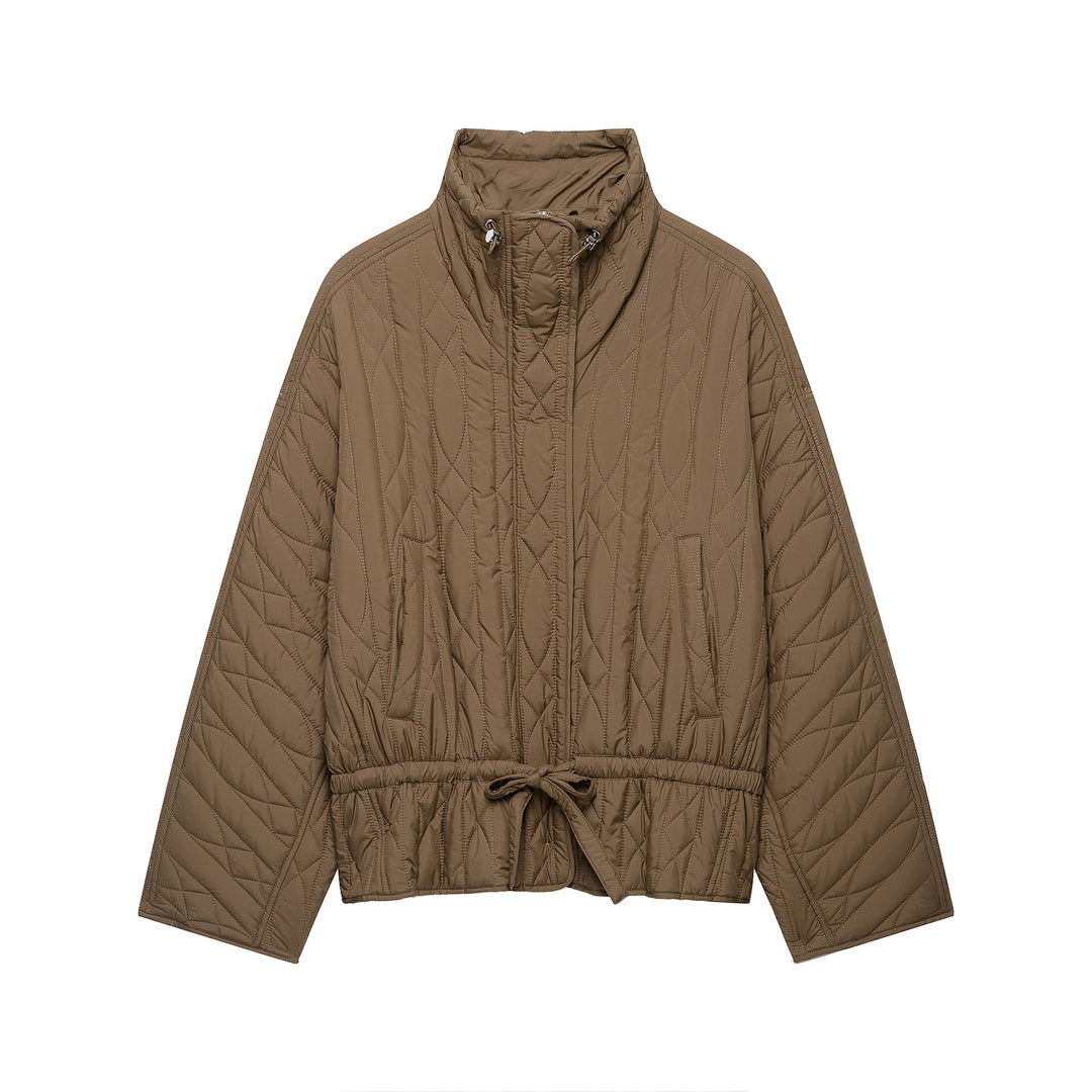 Damen Kurz-Steppjacke mit hohem Stehkragen, Tunnelzug-Taillierung und Oversize-Ärmeln Nord Taschen
