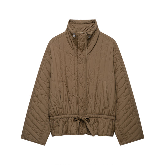 Damen Kurz-Steppjacke mit hohem Stehkragen, Tunnelzug-Taillierung und Oversize-Ärmeln Nord Taschen
